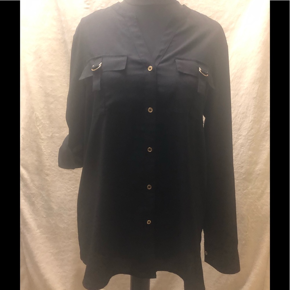 Black Button Up Long Sleeve Blouse